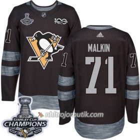 Män Ishockey Pittsburgh Penguins Tröja Evgeni Malkin 71 1917-2017 100th Anniversary Adidas Svart 2017 Stanley Cup Champions Authentic